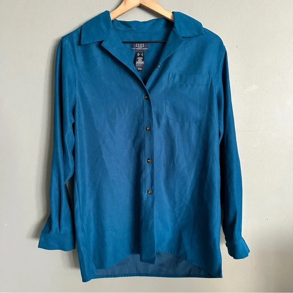 Crazy‎ Horse Liz Claiborne Button Down Teal Top. EUC. Small - Picture 1 of 6